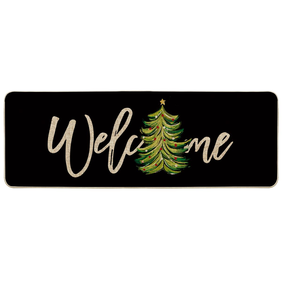 Artoid Mode Red Xmas Tree Christmas Welcome Doormat, Winter Home Decor Low-Profile Switch Rug Door Mat Floor Mat for Indoor Outdoor 17x29 Inch