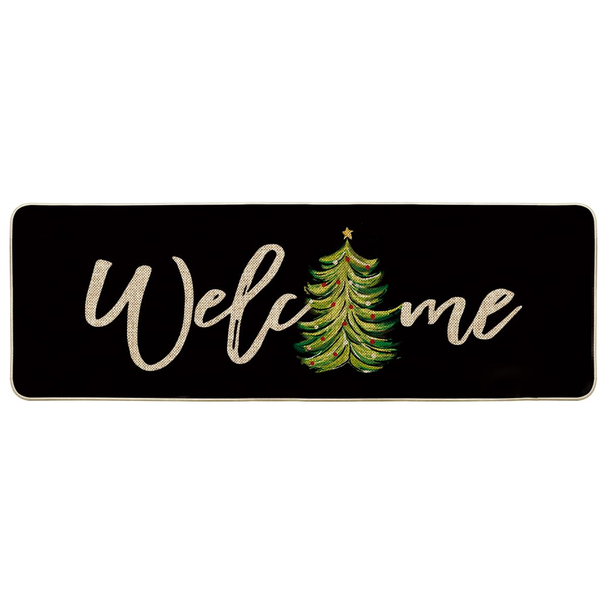 Artoid Mode Red Xmas Tree Christmas Welcome Doormat, Winter Home Decor Low-Profile Switch Rug Door Mat Floor Mat for Indoor Outdoor 17x29 Inch
