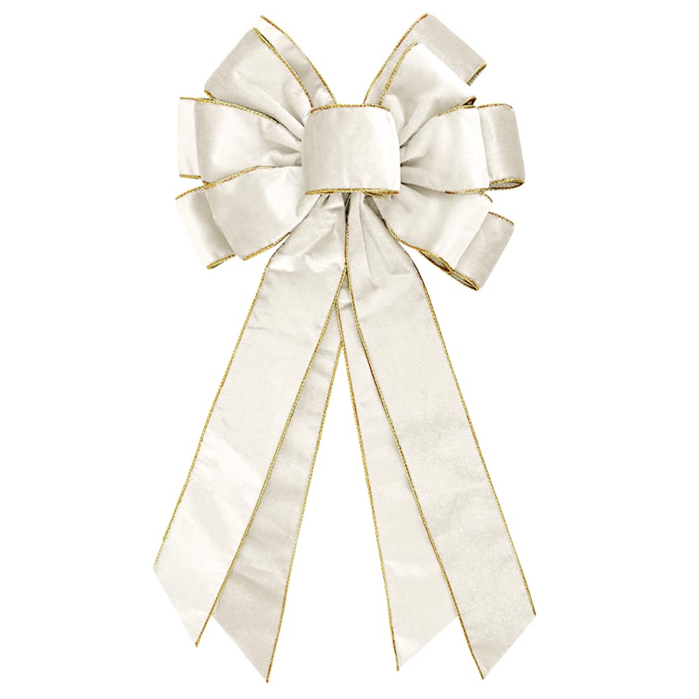 Vintage Green Wreath Bow - 20 * 11 Inch Golden Edged Velvet Tree Topper Ornament for Xmas, Winter, Home, Outdoor, Indoor, Party