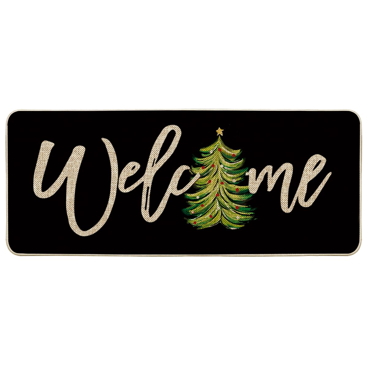 Artoid Mode Red Xmas Tree Christmas Welcome Doormat, Winter Home Decor Low-Profile Switch Rug Door Mat Floor Mat for Indoor Outdoor 17x29 Inch