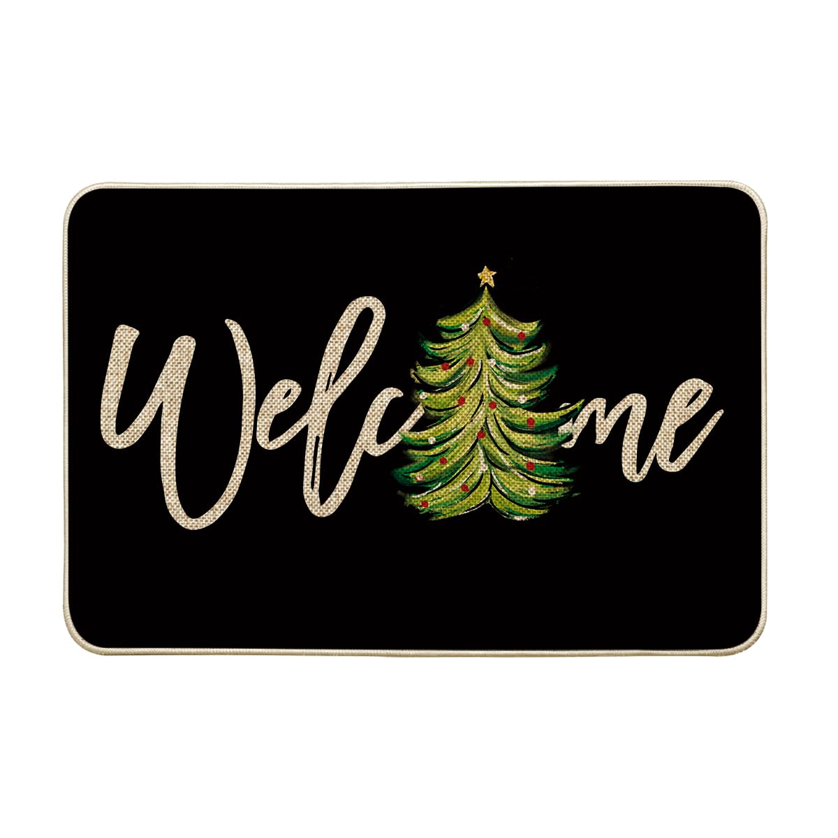 Artoid Mode Red Xmas Tree Christmas Welcome Doormat, Winter Home Decor Low-Profile Switch Rug Door Mat Floor Mat for Indoor Outdoor 17x29 Inch