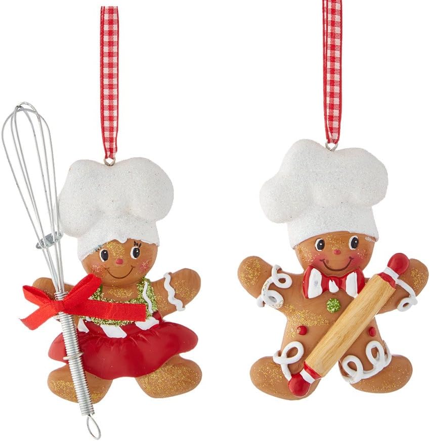 Kurt S. Adler Resin Gingerbread Boy And Girl Baker Christmas Ornaments Set of 2 Assorted