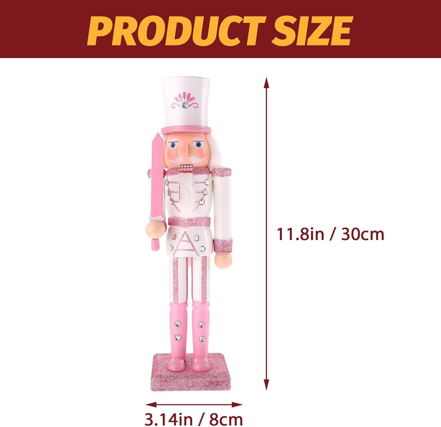 Pink Nutcracker Figure Christmas Decoration - 12 Inch Glitter Soldier for Festival Party Xmas Gifts (Swordsmen)