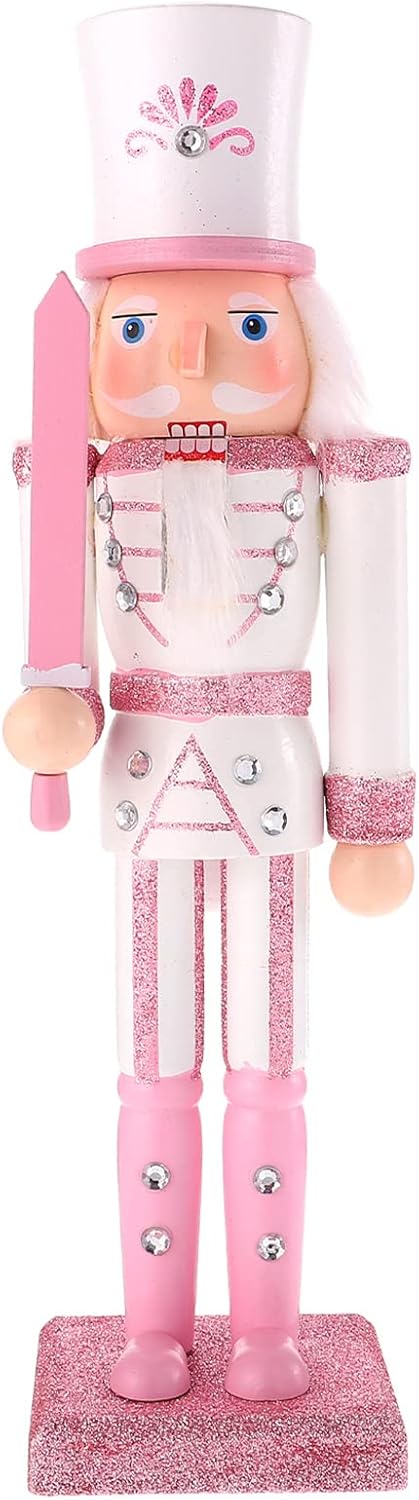 Pink Nutcracker Figure Christmas Decoration - 12 Inch Glitter Soldier for Festival Party Xmas Gifts (Swordsmen)