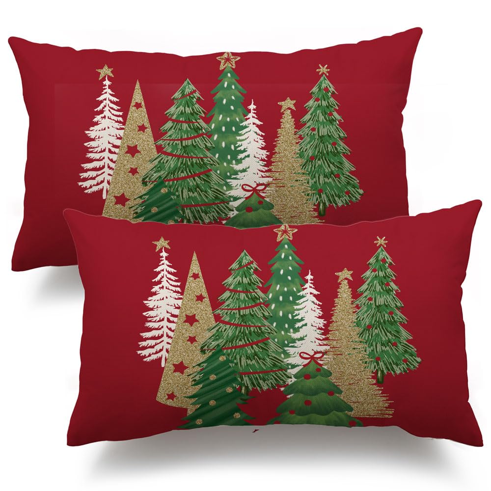 DFXSZ Christmas Pillow Covers 18x18 Inch Set of 2 Christmas Tree Decorative Green Throw Pillows Winter Christmas Decor for Home Couch TH-50B18