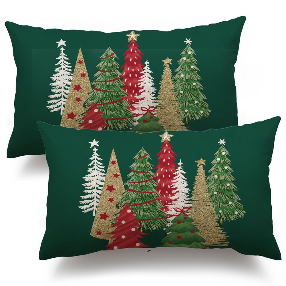 DFXSZ Christmas Pillow Covers 18x18 Inch Set of 2 Christmas Tree Decorative Green Throw Pillows Winter Christmas Decor for Home Couch TH-50B18
