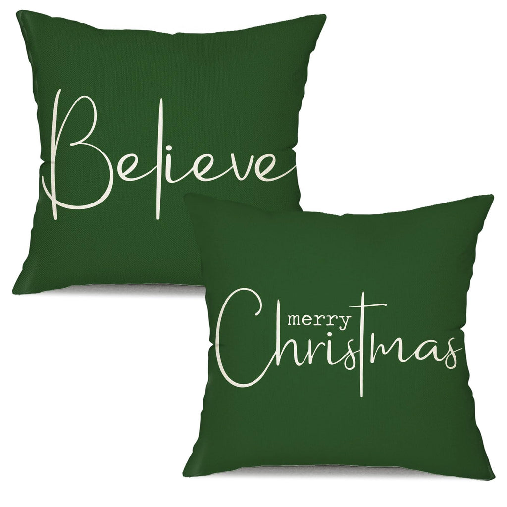 Christmas Throw Pillow Covers 12x20 Inch Set of 2 Merry Christmas Farmhouse Decorations Believe Holiday Decor Throw Cushion Case for Home Couch