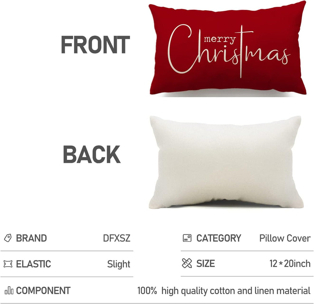 Christmas Throw Pillow Covers 12x20 Inch Set of 2 Merry Christmas Farmhouse Decorations Believe Holiday Decor Throw Cushion Case for Home Couch
