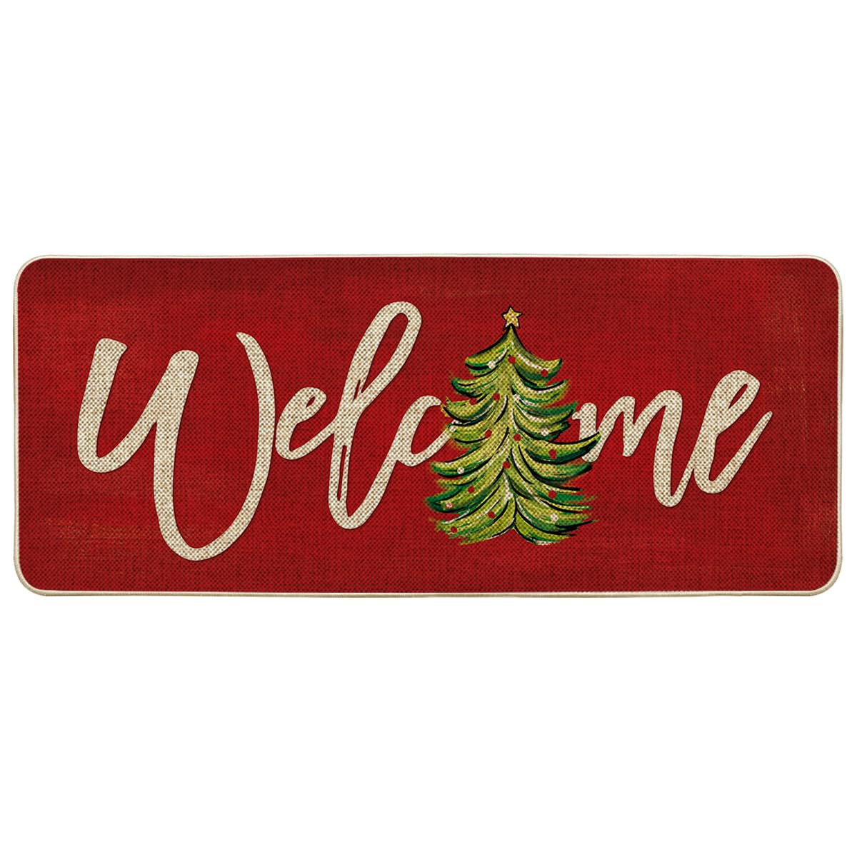 Artoid Mode Red Xmas Tree Christmas Welcome Doormat, Winter Home Decor Low-Profile Switch Rug Door Mat Floor Mat for Indoor Outdoor 17x29 Inch