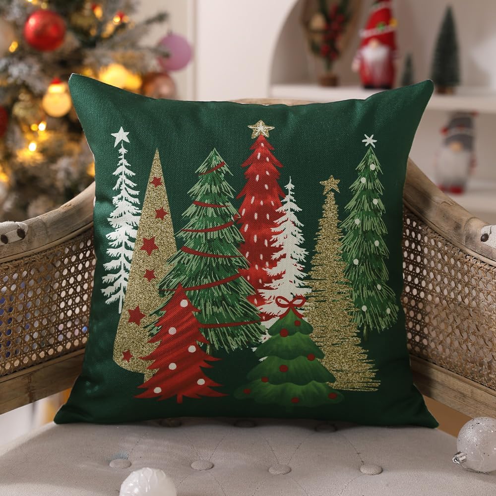 DFXSZ Christmas Pillow Covers 18x18 Inch Set of 2 Christmas Tree Decorative Green Throw Pillows Winter Christmas Decor for Home Couch TH-50B18