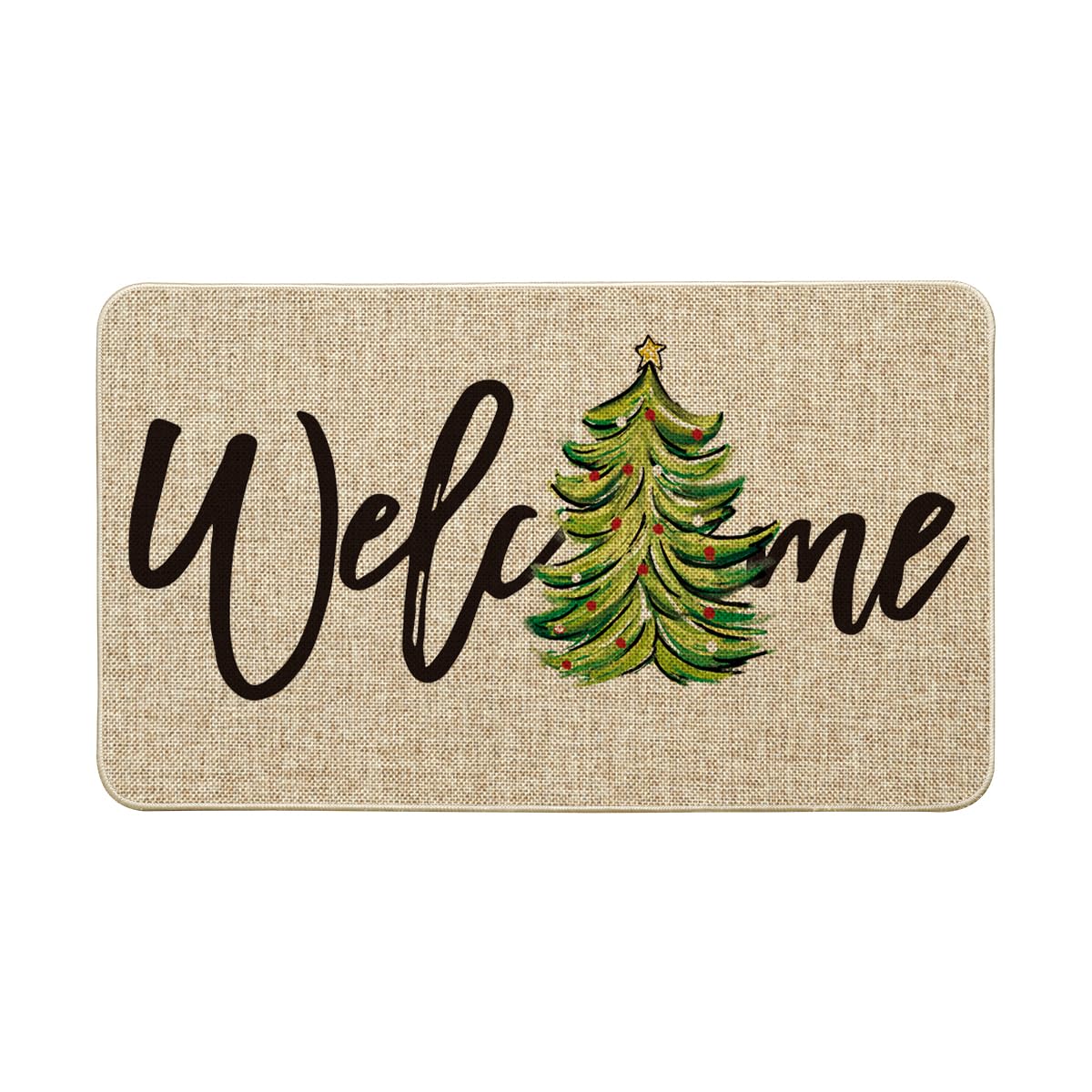 Artoid Mode Red Xmas Tree Christmas Welcome Doormat, Winter Home Decor Low-Profile Switch Rug Door Mat Floor Mat for Indoor Outdoor 17x29 Inch