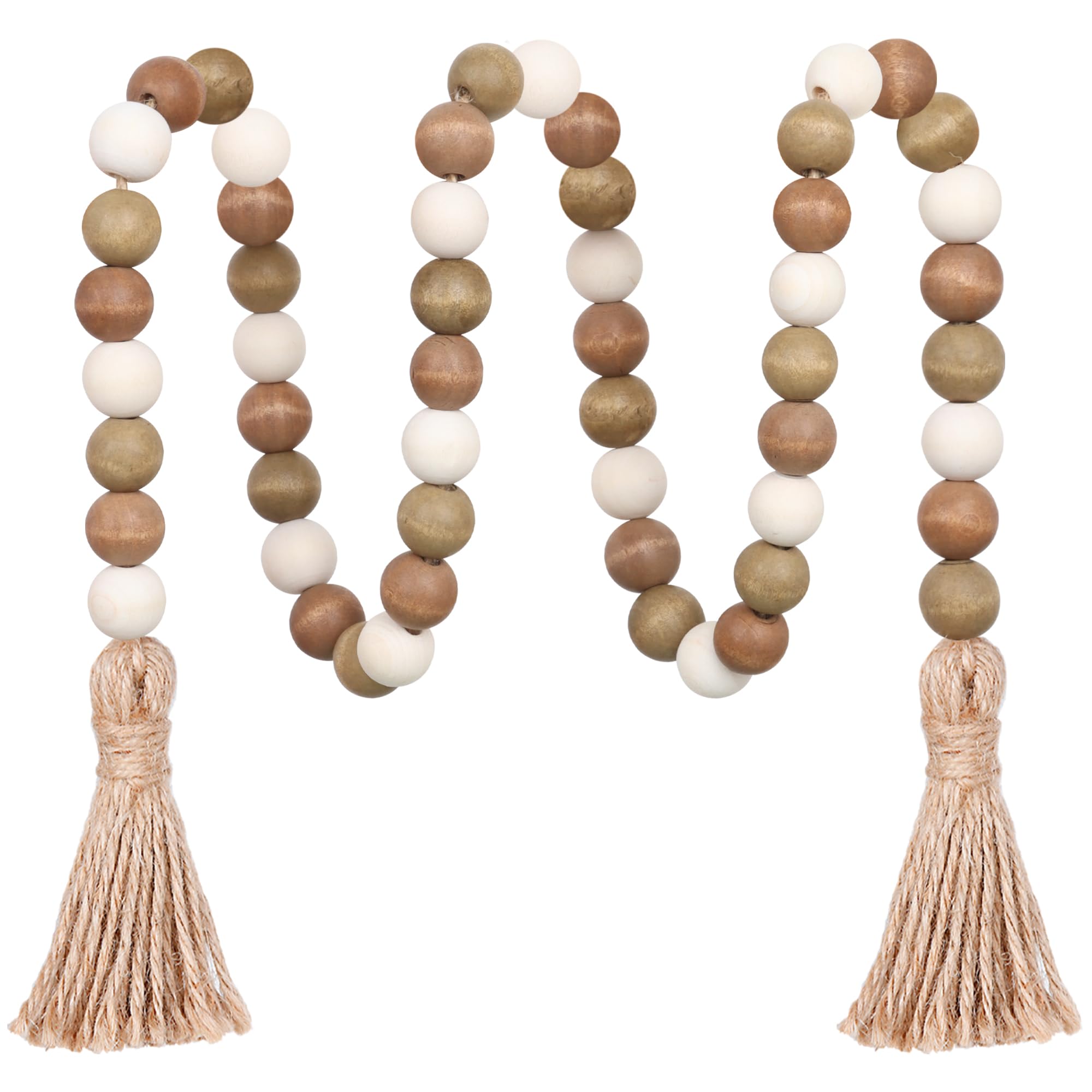 Christmas Wood Bead Garland,39in Farmhouse Beads with Tassels Tiered Tray Decor Wall Hanging Home Ornaments for Christmas Tree Decorations