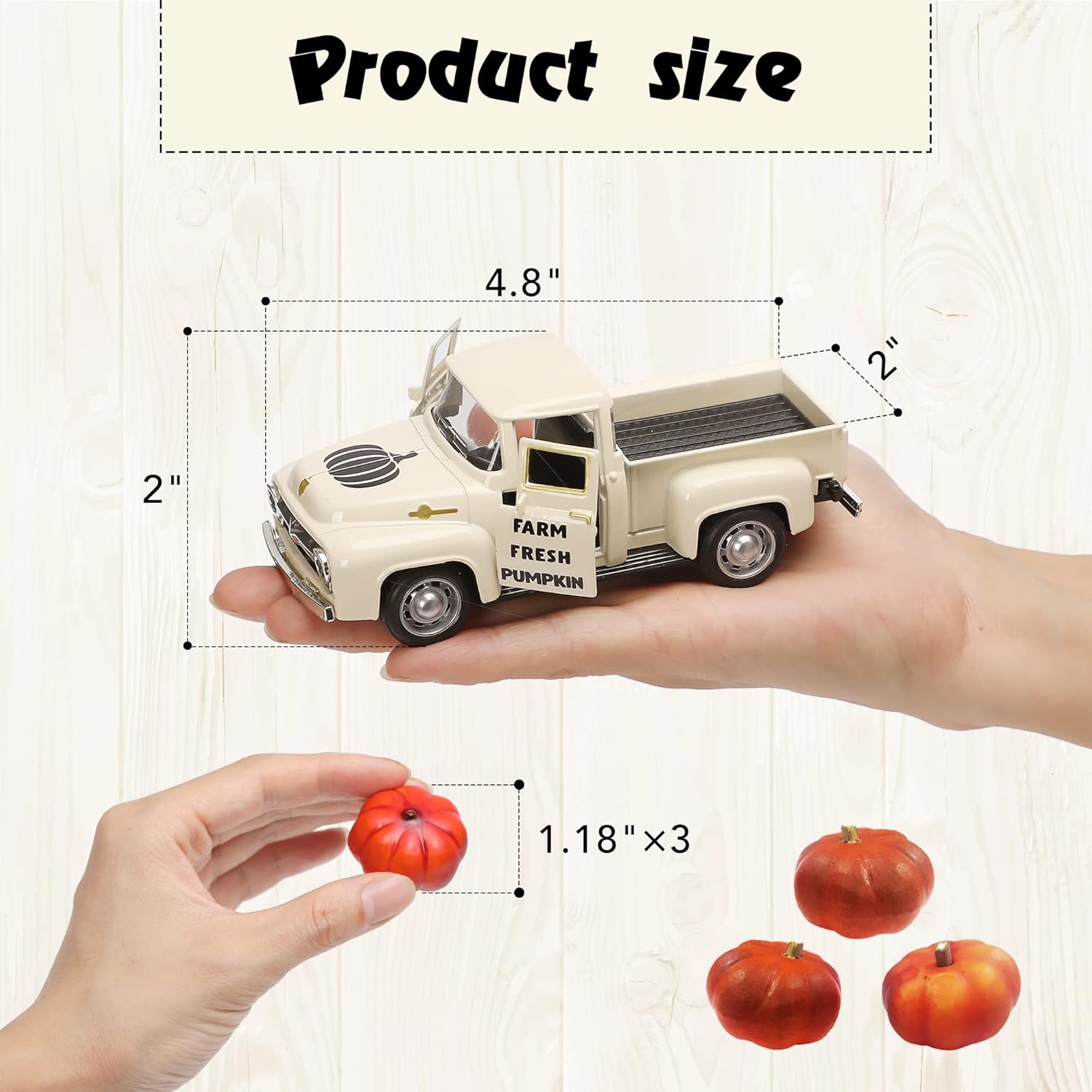 Fall Pumpkin Truck Decor Mini Harvest Metal Farm Truck with 3 Pumpkins | Vintage Diecast Model for Tiered Tray Home Décor 4.8 inches