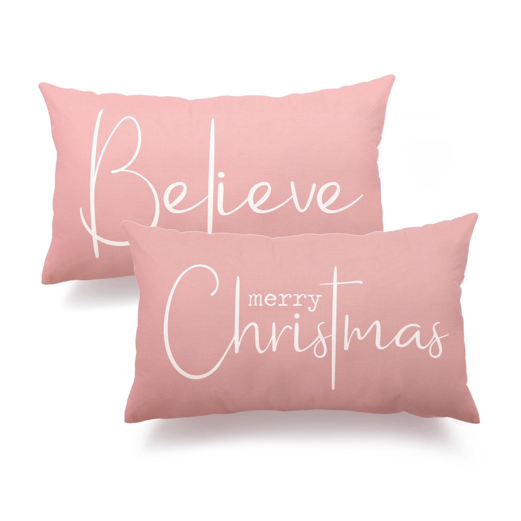 Christmas Throw Pillow Covers 12x20 Inch Set of 2 Merry Christmas Farmhouse Decorations Believe Holiday Decor Throw Cushion Case for Home Couch