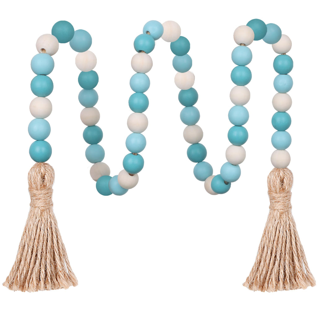 Christmas Wood Bead Garland,39in Farmhouse Beads with Tassels Tiered Tray Decor Wall Hanging Home Ornaments for Christmas Tree Decorations
