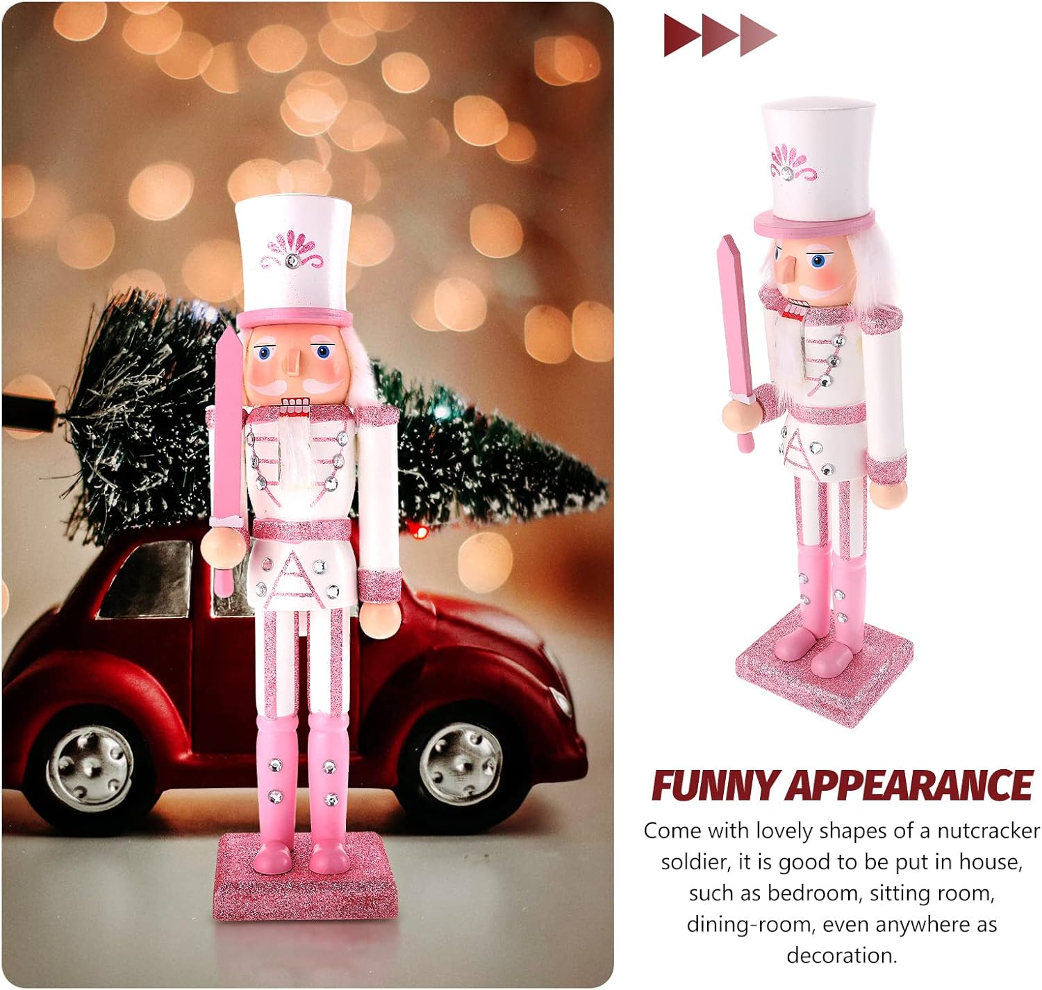 Pink Nutcracker Figure Christmas Decoration - 12 Inch Glitter Soldier for Festival Party Xmas Gifts (Swordsmen)