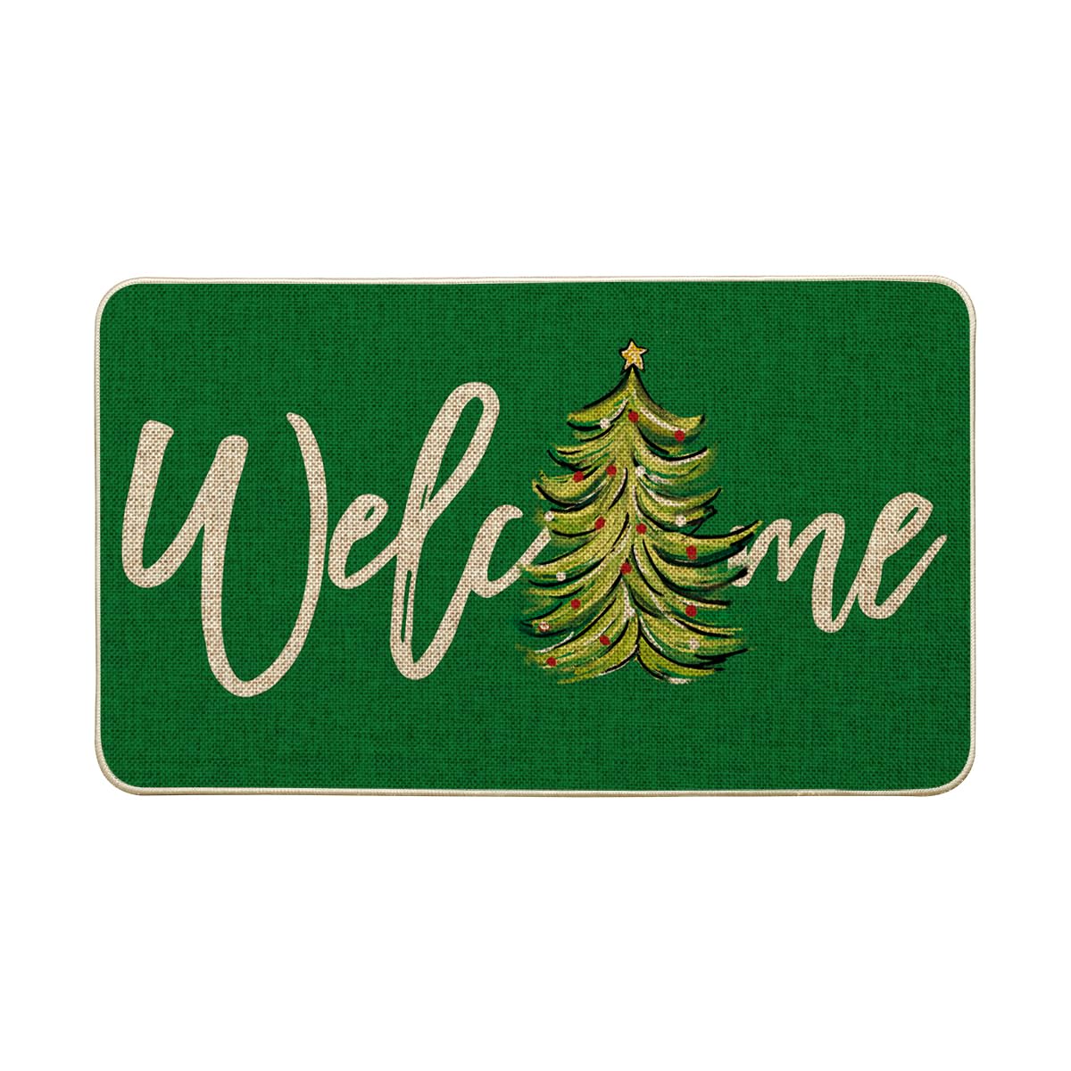 Artoid Mode Red Xmas Tree Christmas Welcome Doormat, Winter Home Decor Low-Profile Switch Rug Door Mat Floor Mat for Indoor Outdoor 17x29 Inch