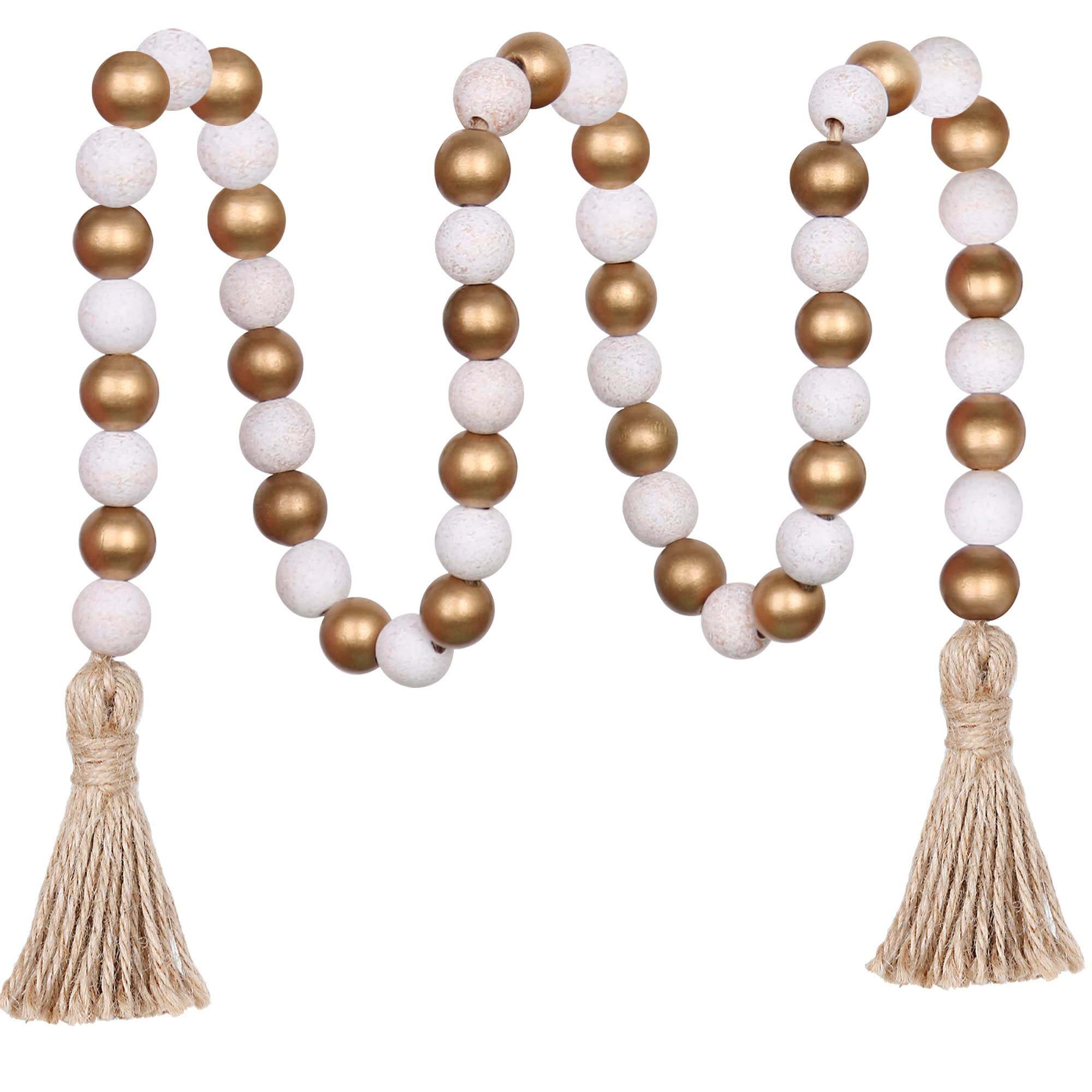 Christmas Wood Bead Garland,39in Farmhouse Beads with Tassels Tiered Tray Decor Wall Hanging Home Ornaments for Christmas Tree Decorations