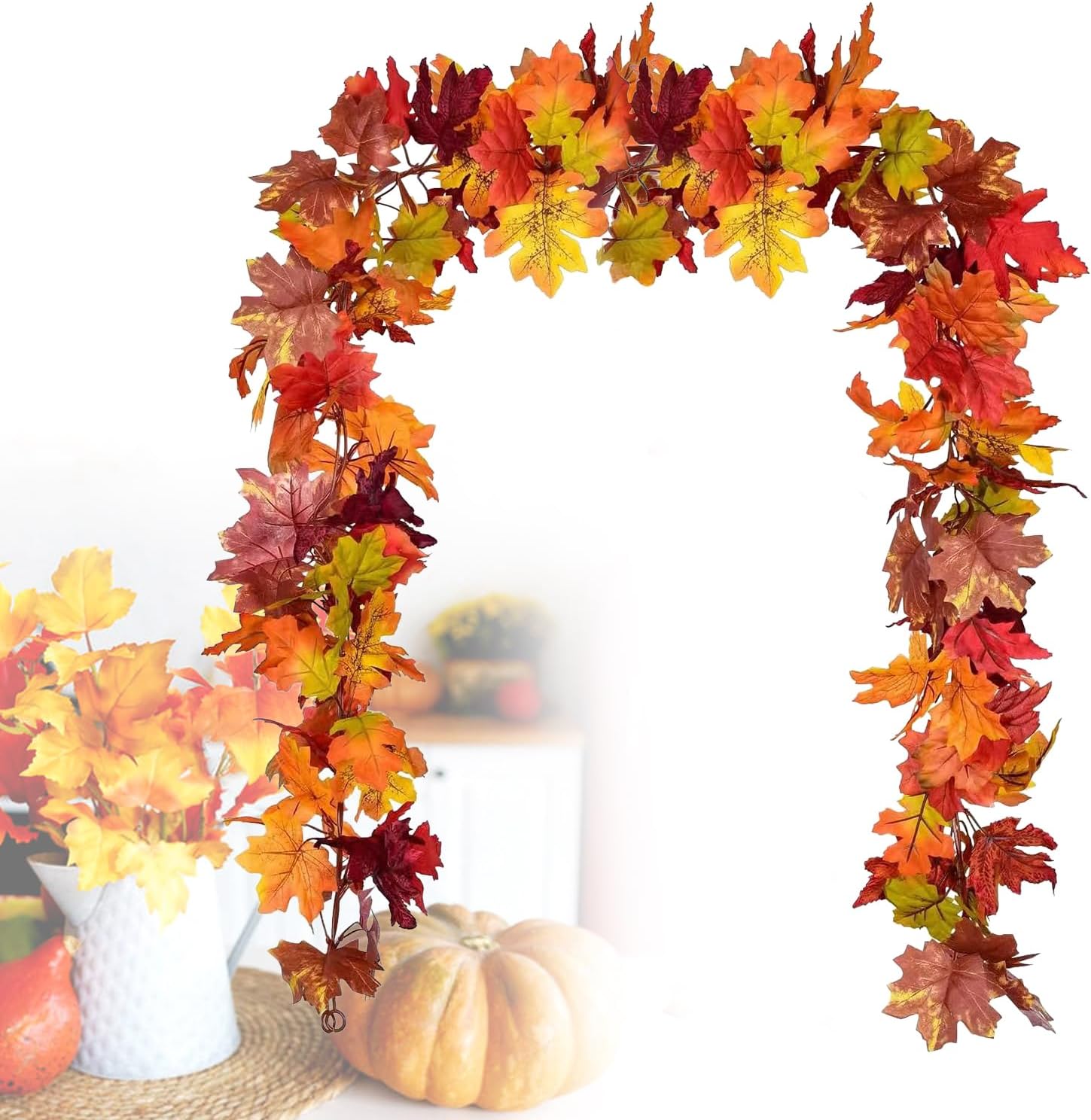 Maple Leaf Garland, 2 Pack Artificial Fall Leaves Garland 5.9Ft/Pieces Fall Decor Autumn Thanksgiving Decor (Apricot)