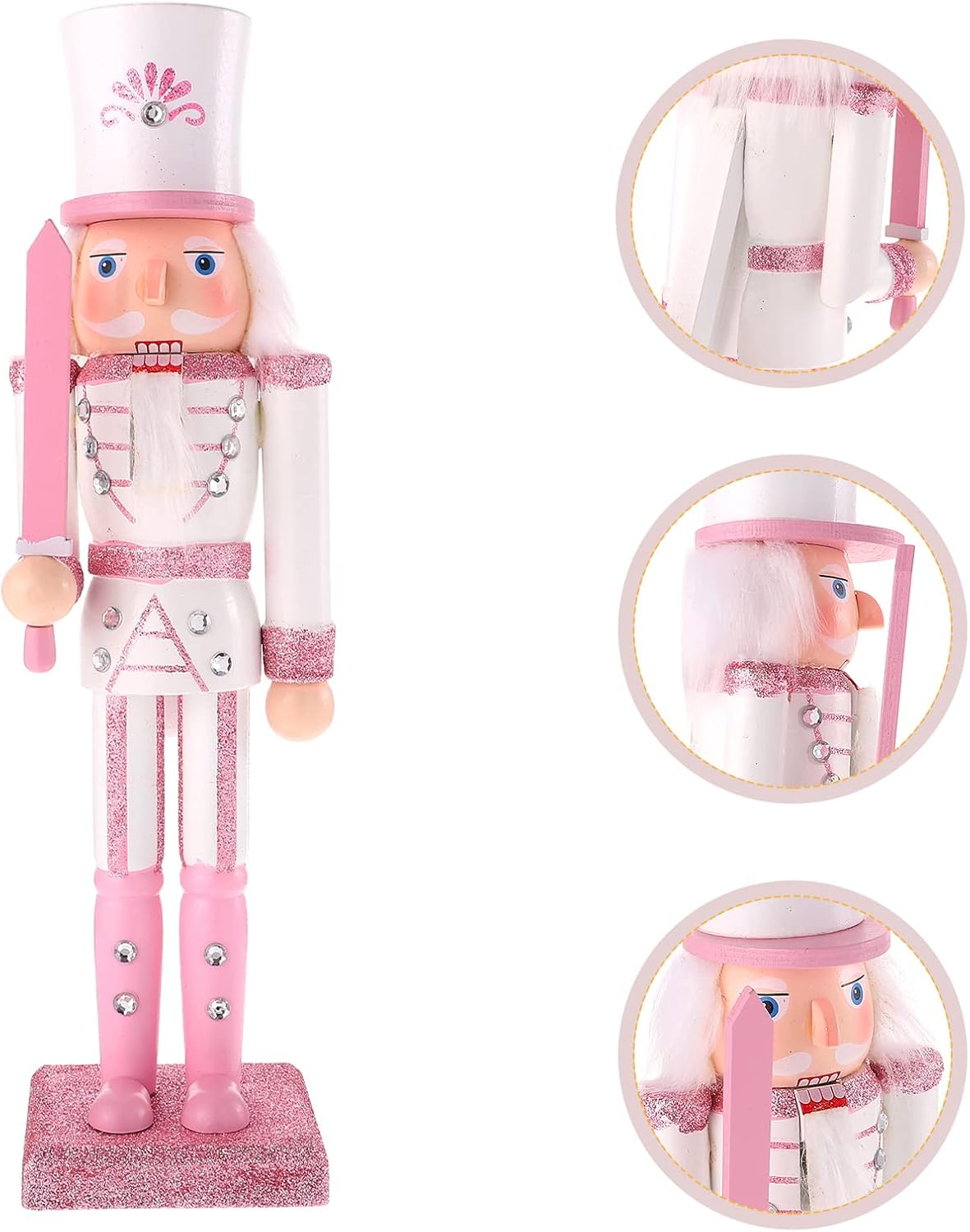 Pink Nutcracker Figure Christmas Decoration - 12 Inch Glitter Soldier for Festival Party Xmas Gifts (Swordsmen)