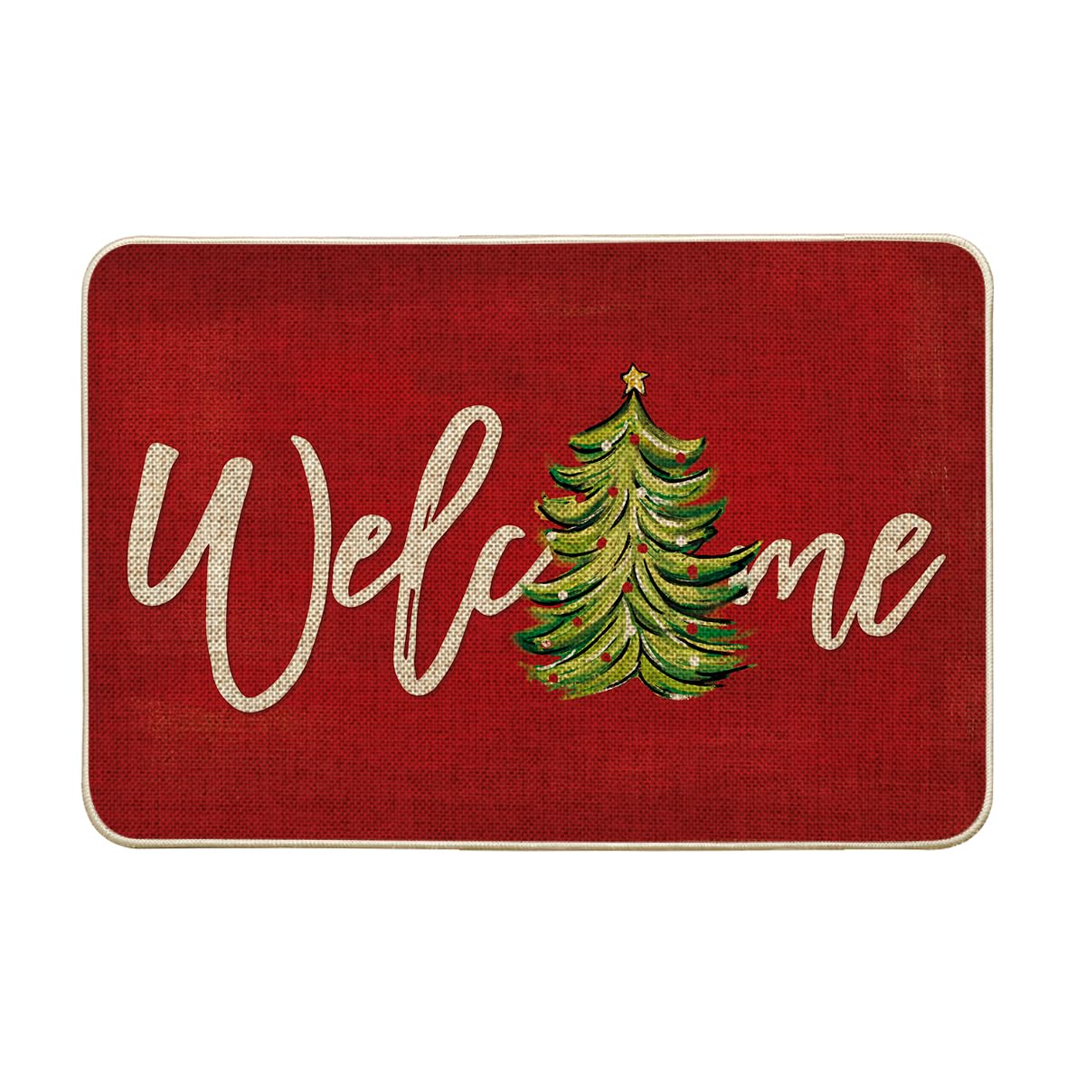 Artoid Mode Red Xmas Tree Christmas Welcome Doormat, Winter Home Decor Low-Profile Switch Rug Door Mat Floor Mat for Indoor Outdoor 17x29 Inch