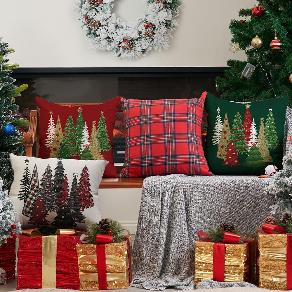 DFXSZ Christmas Pillow Covers 18x18 Inch Set of 2 Christmas Tree Decorative Green Throw Pillows Winter Christmas Decor for Home Couch TH-50B18