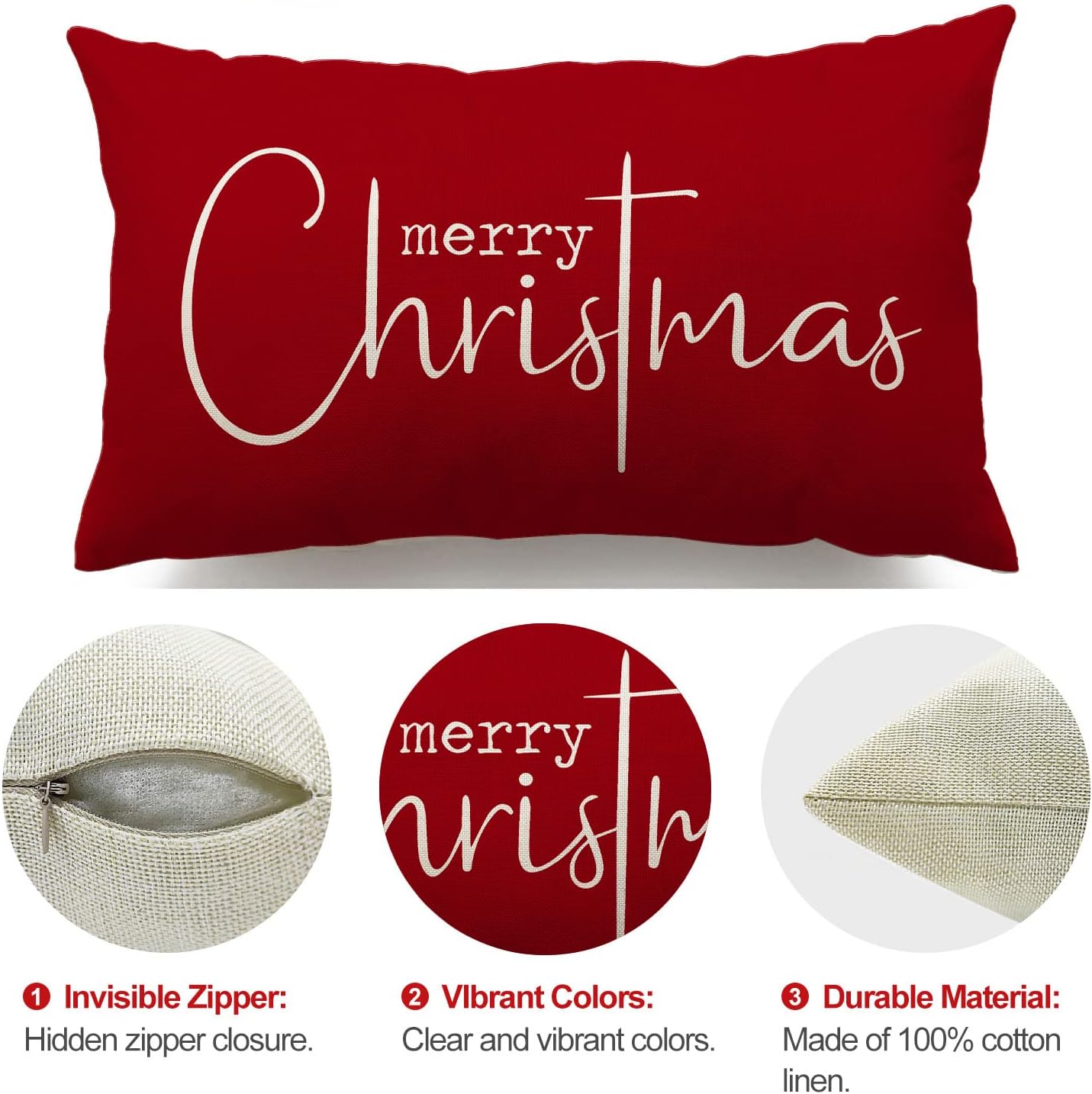 Christmas Throw Pillow Covers 12x20 Inch Set of 2 Merry Christmas Farmhouse Decorations Believe Holiday Decor Throw Cushion Case for Home Couch