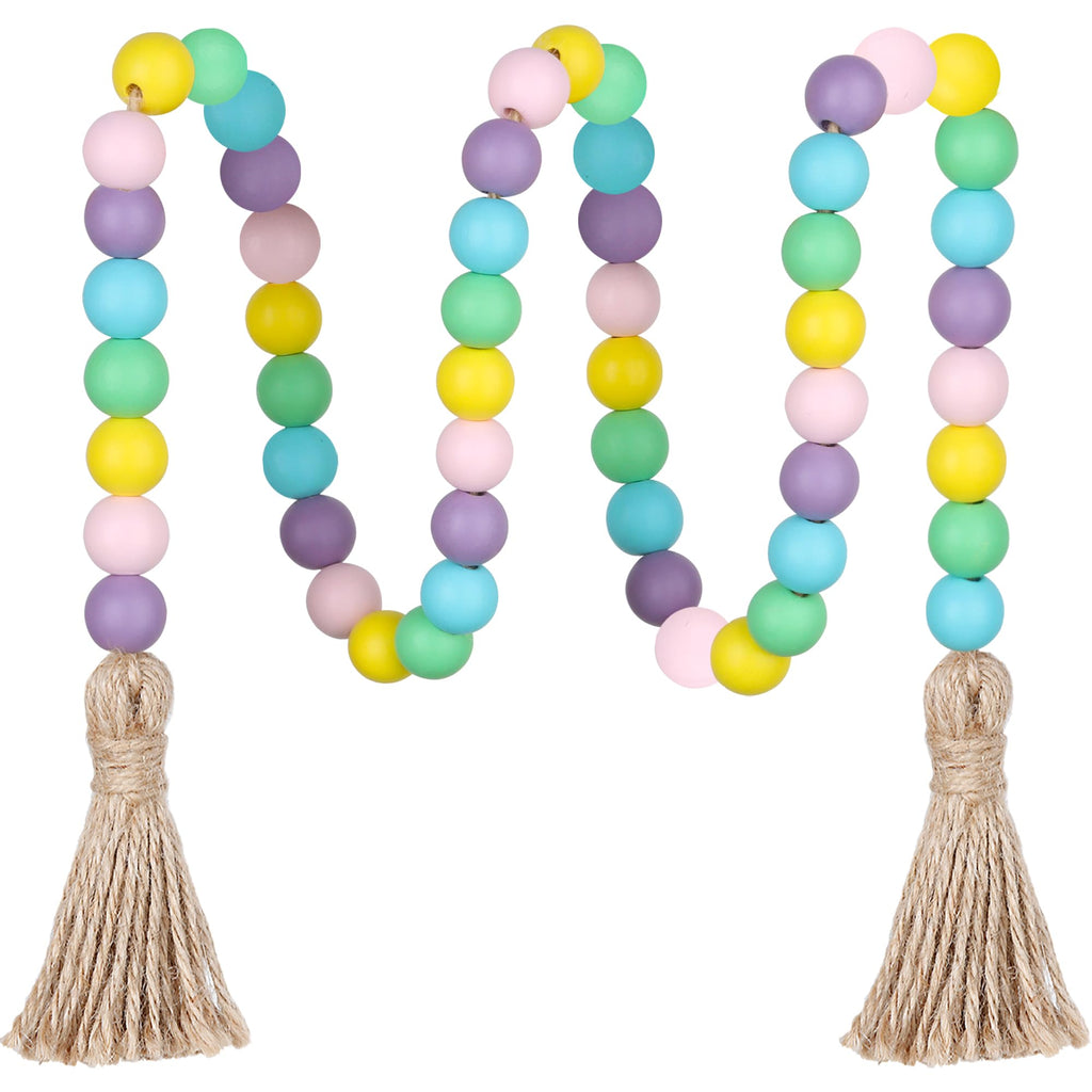 Christmas Wood Bead Garland,39in Farmhouse Beads with Tassels Tiered Tray Decor Wall Hanging Home Ornaments for Christmas Tree Decorations