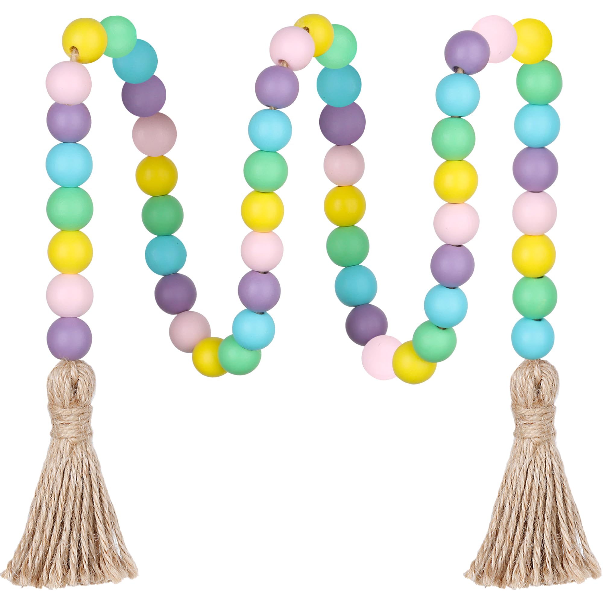 Christmas Wood Bead Garland,39in Farmhouse Beads with Tassels Tiered Tray Decor Wall Hanging Home Ornaments for Christmas Tree Decorations