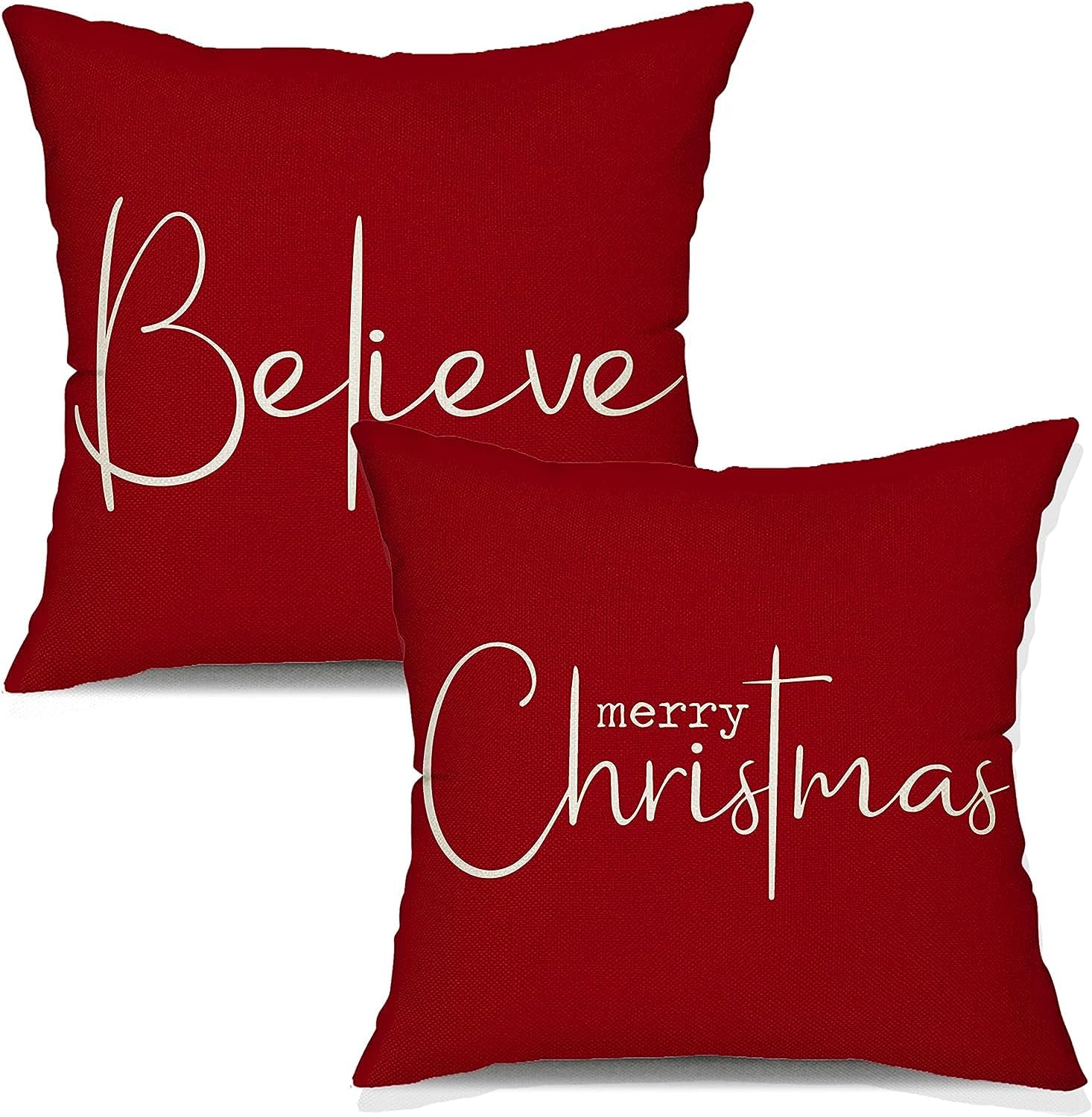 Christmas Throw Pillow Covers 12x20 Inch Set of 2 Merry Christmas Farmhouse Decorations Believe Holiday Decor Throw Cushion Case for Home Couch