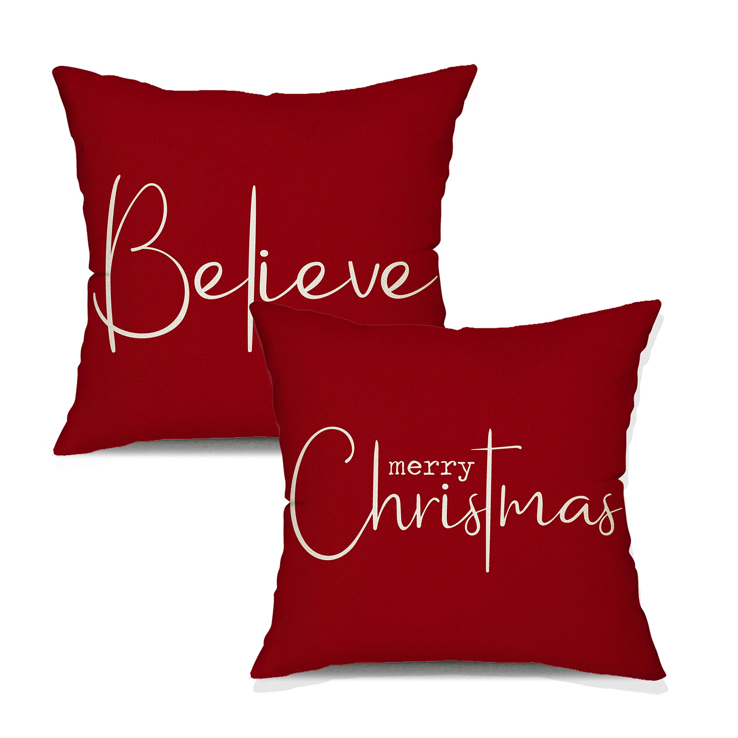 Christmas Throw Pillow Covers 12x20 Inch Set of 2 Merry Christmas Farmhouse Decorations Believe Holiday Decor Throw Cushion Case for Home Couch
