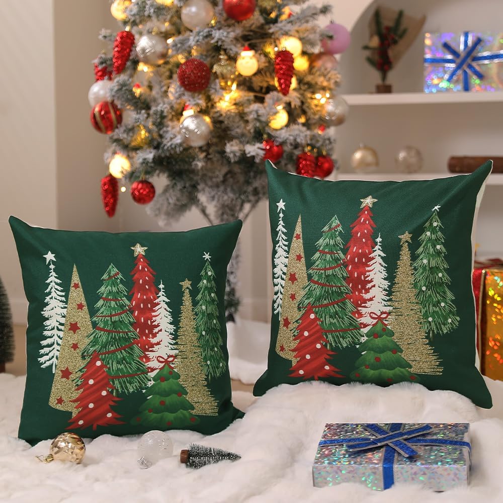 DFXSZ Christmas Pillow Covers 18x18 Inch Set of 2 Christmas Tree Decorative Green Throw Pillows Winter Christmas Decor for Home Couch TH-50B18