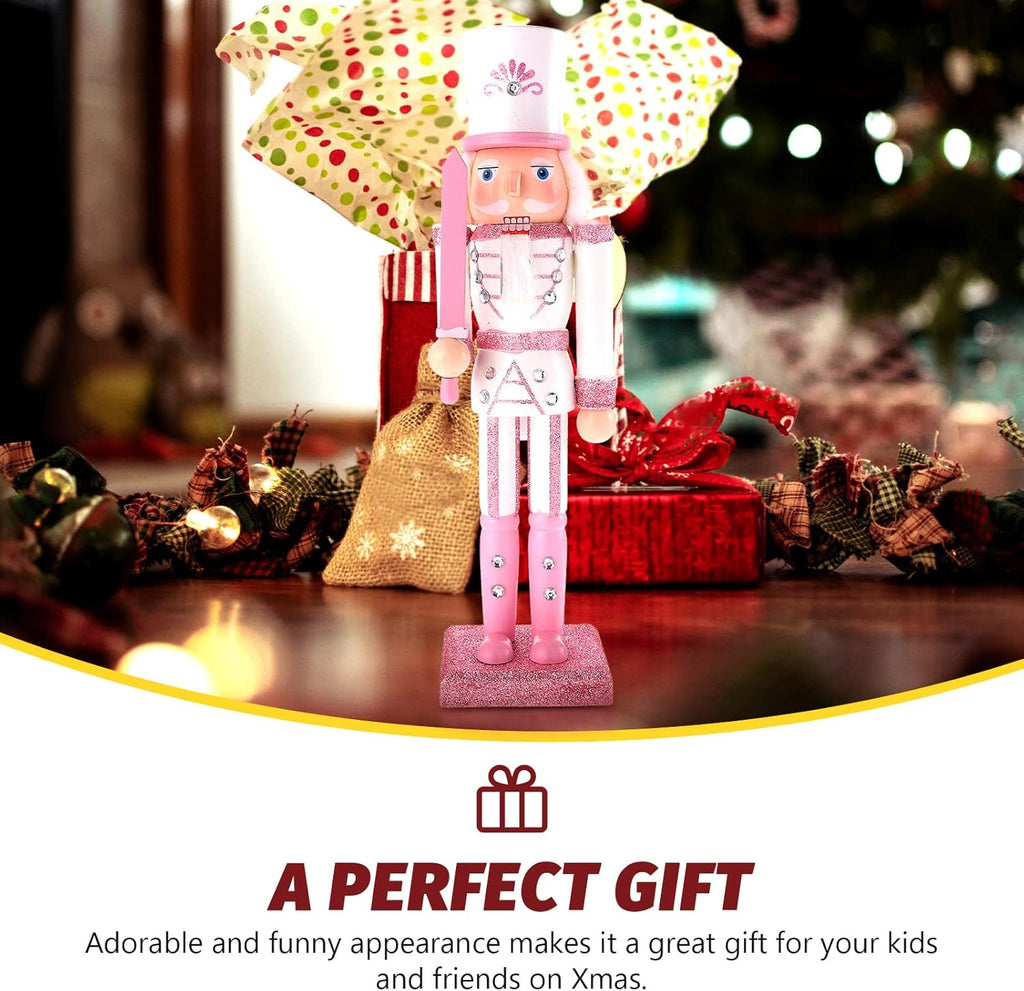 Pink Nutcracker Figure Christmas Decoration - 12 Inch Glitter Soldier for Festival Party Xmas Gifts (Swordsmen)