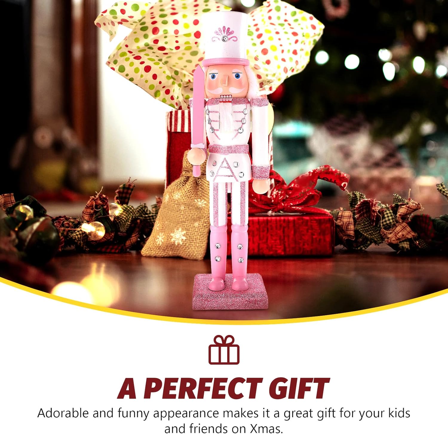 Pink Nutcracker Figure Christmas Decoration - 12 Inch Glitter Soldier for Festival Party Xmas Gifts (Swordsmen)