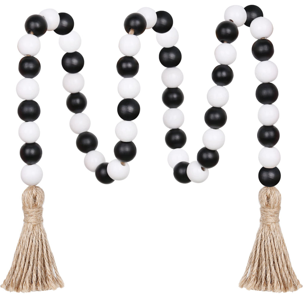 Christmas Wood Bead Garland,39in Farmhouse Beads with Tassels Tiered Tray Decor Wall Hanging Home Ornaments for Christmas Tree Decorations