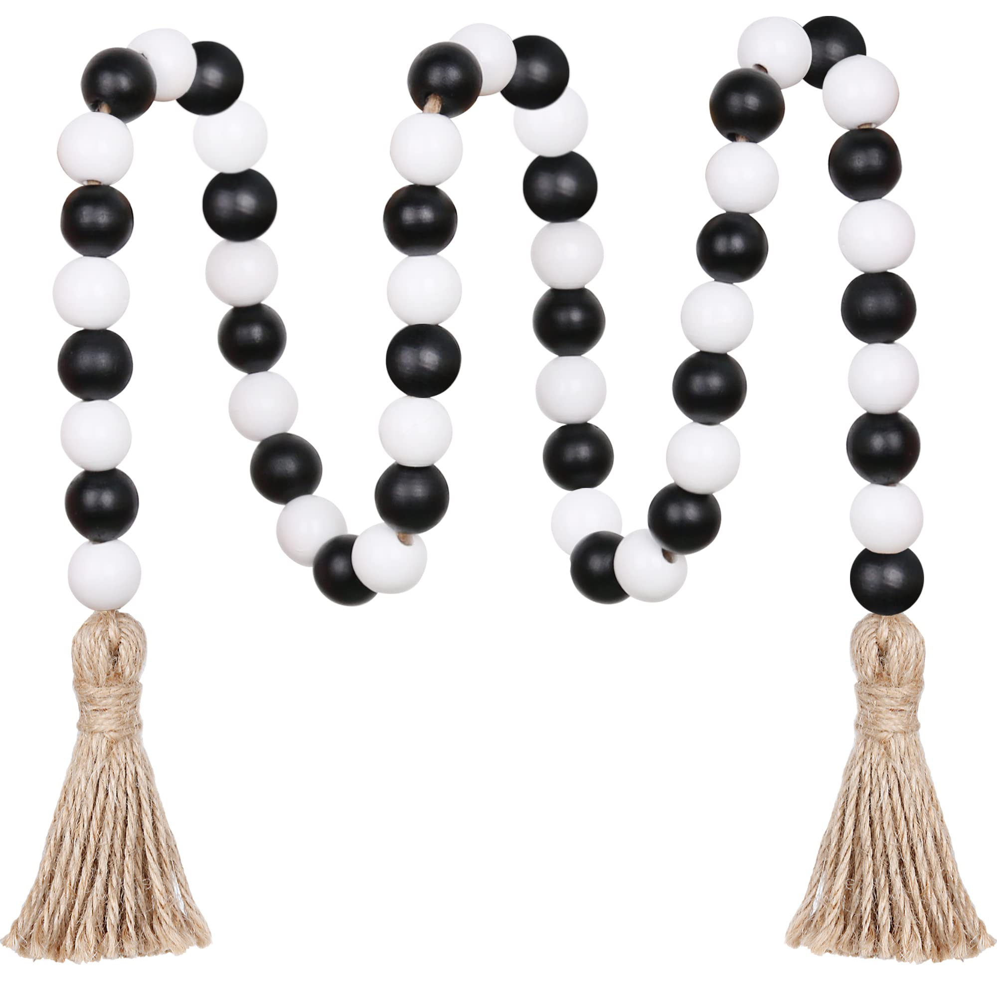 Christmas Wood Bead Garland,39in Farmhouse Beads with Tassels Tiered Tray Decor Wall Hanging Home Ornaments for Christmas Tree Decorations