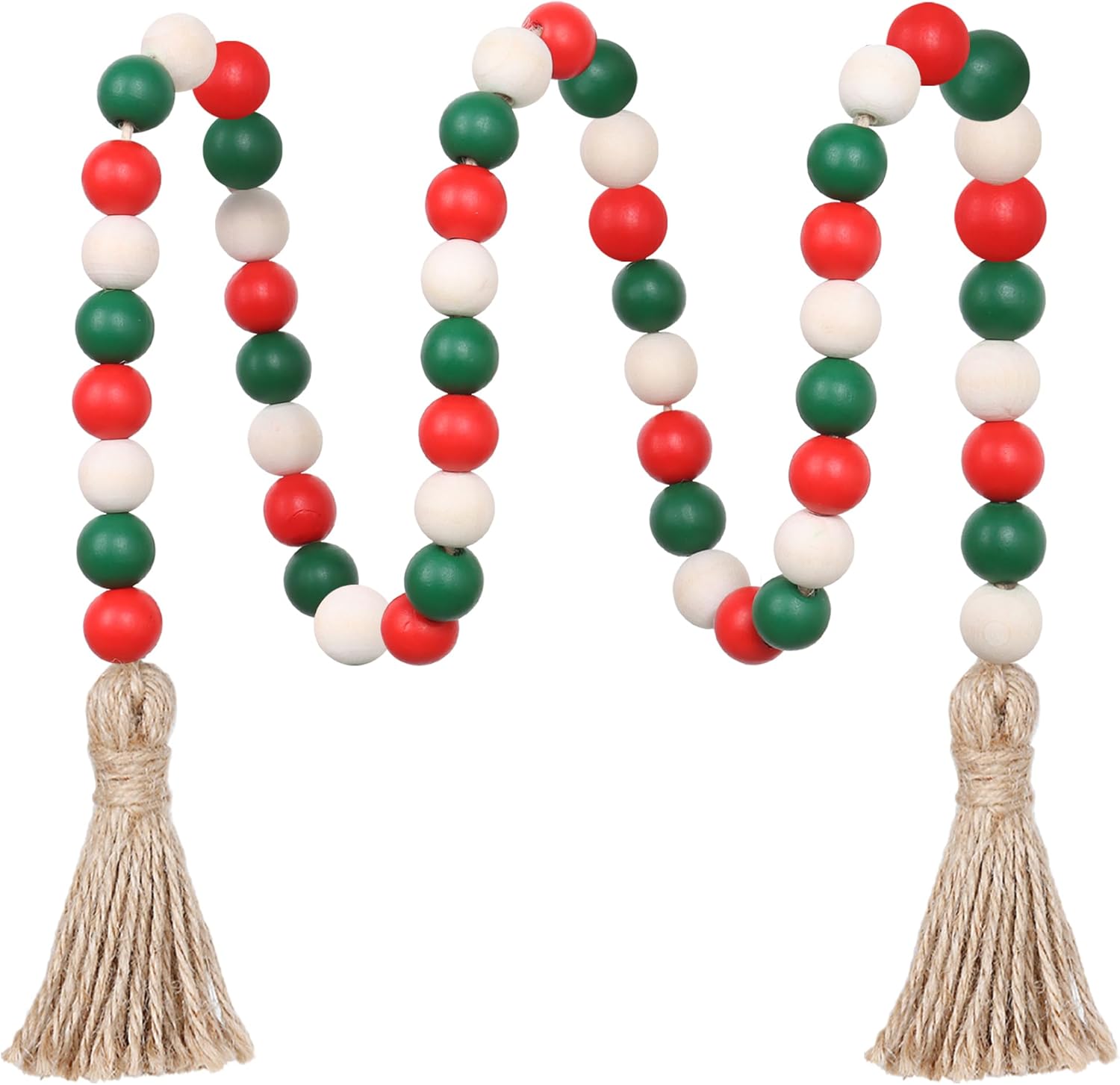 Christmas Wood Bead Garland,39in Farmhouse Beads with Tassels Tiered Tray Decor Wall Hanging Home Ornaments for Christmas Tree Decorations