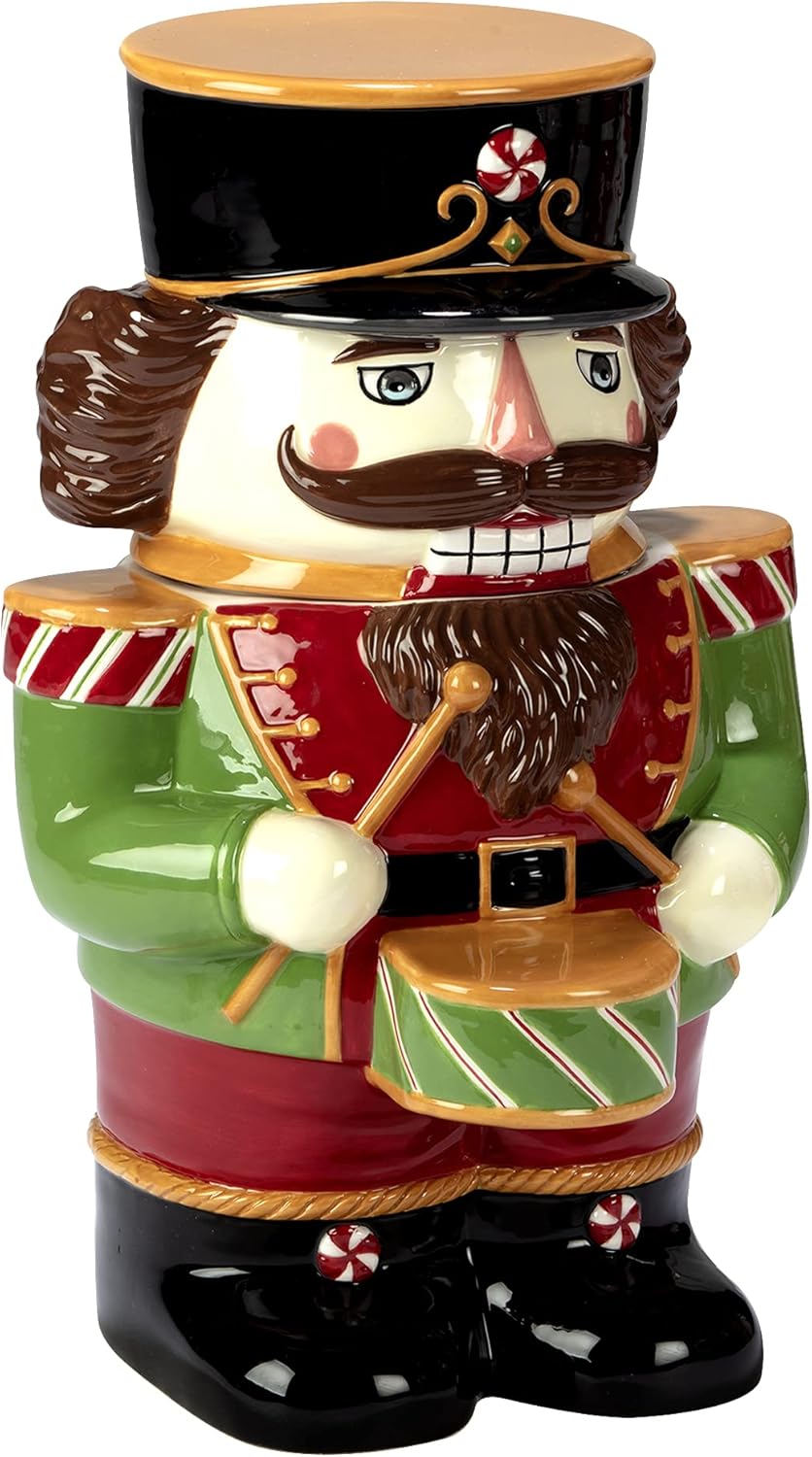 Certified International Holiday Magic Nutcracker Cookie Jar, 3D Hand-Painted Ceramic Jar – Festive 56 oz Christmas Kitchen Decor & Candy Canister – Holiday Countertop Display or Gift Idea