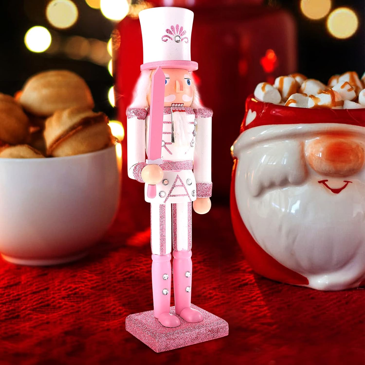 Pink Nutcracker Figure Christmas Decoration - 12 Inch Glitter Soldier for Festival Party Xmas Gifts (Swordsmen)