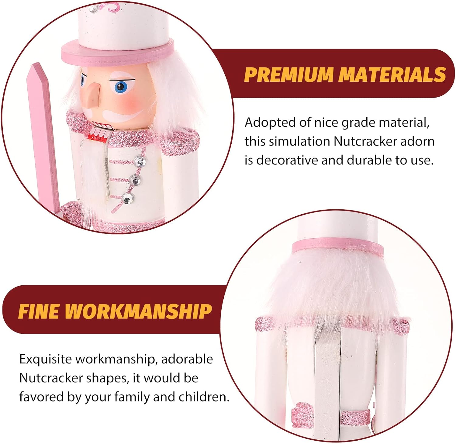 Pink Nutcracker Figure Christmas Decoration - 12 Inch Glitter Soldier for Festival Party Xmas Gifts (Swordsmen)