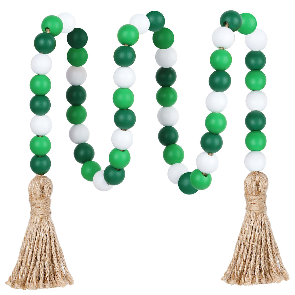 Christmas Wood Bead Garland,39in Farmhouse Beads with Tassels Tiered Tray Decor Wall Hanging Home Ornaments for Christmas Tree Decorations