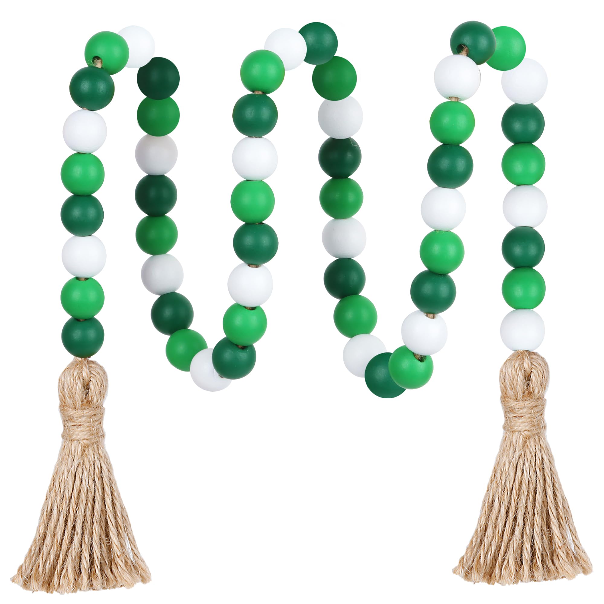 Christmas Wood Bead Garland,39in Farmhouse Beads with Tassels Tiered Tray Decor Wall Hanging Home Ornaments for Christmas Tree Decorations