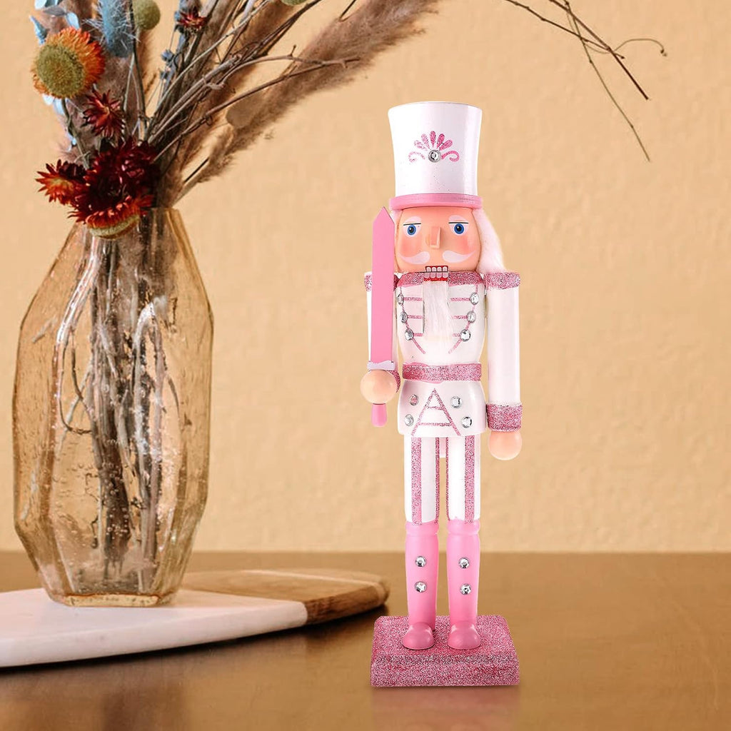 Pink Nutcracker Figure Christmas Decoration - 12 Inch Glitter Soldier for Festival Party Xmas Gifts (Swordsmen)