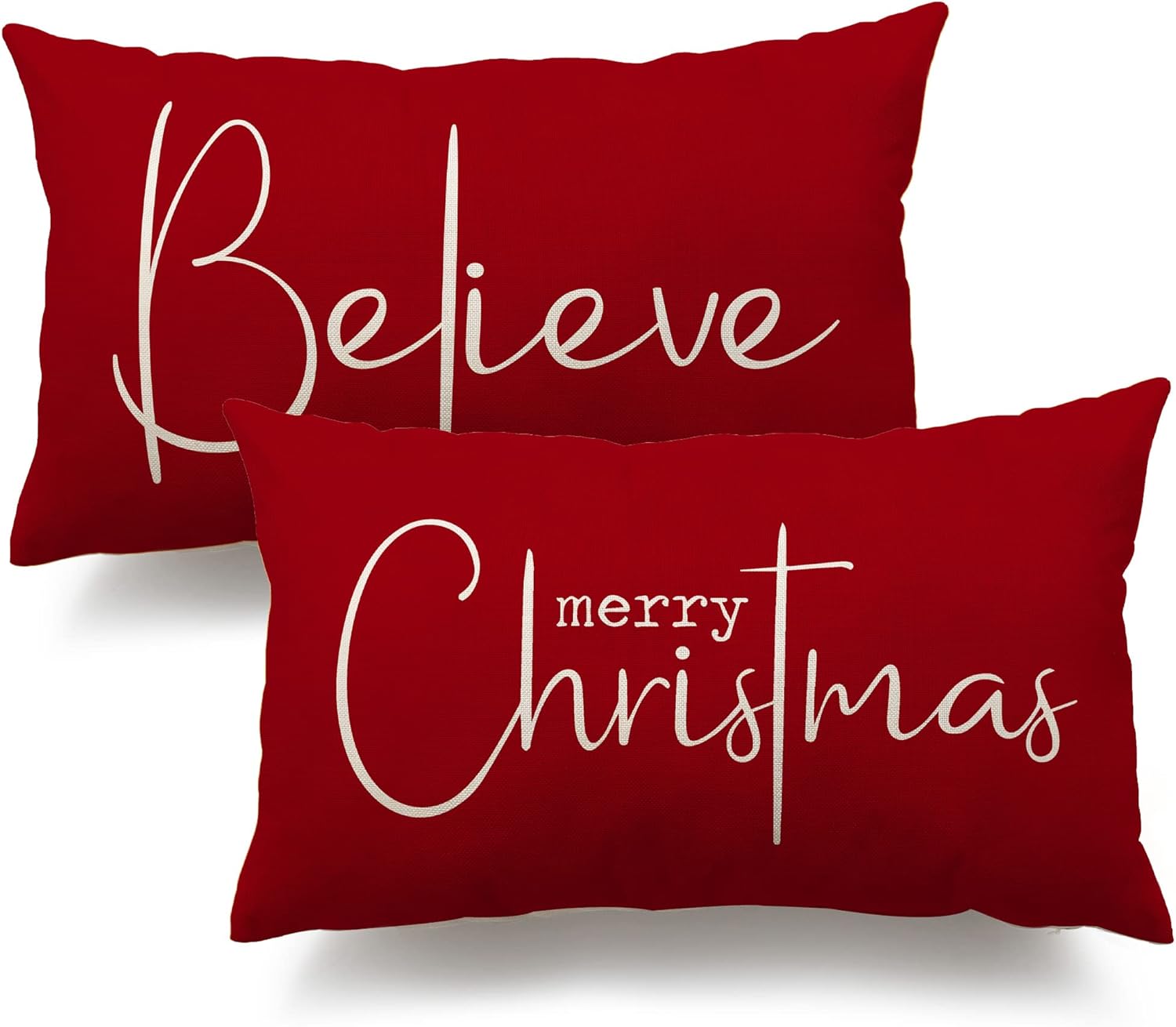 Christmas Throw Pillow Covers 12x20 Inch Set of 2 Merry Christmas Farmhouse Decorations Believe Holiday Decor Throw Cushion Case for Home Couch