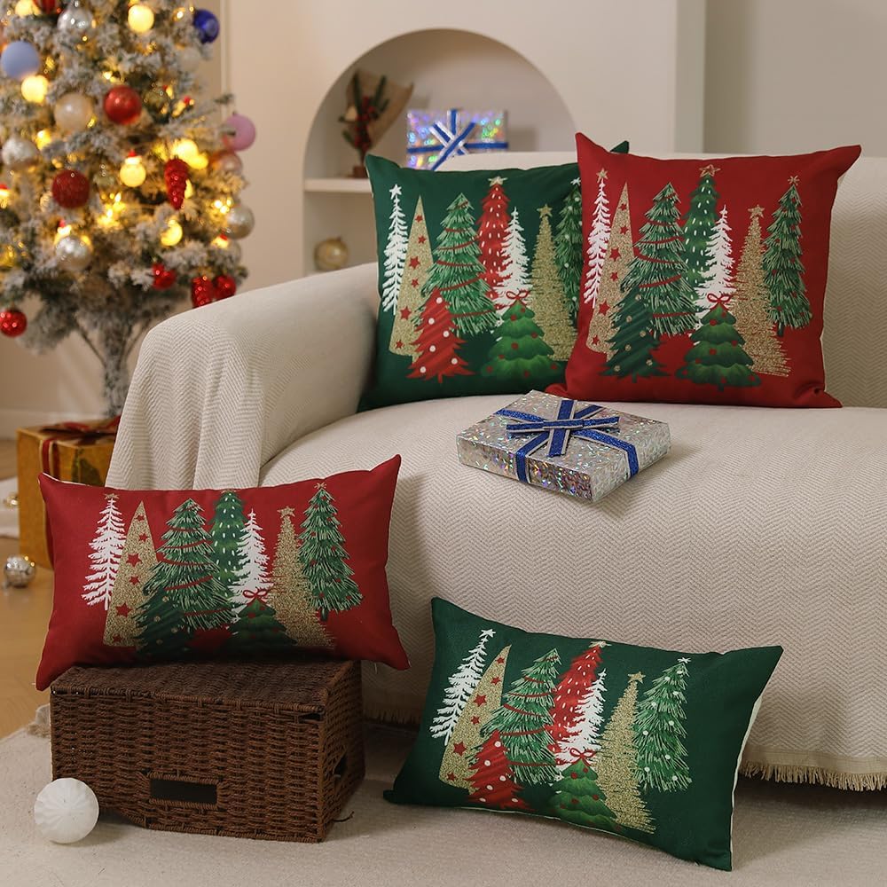 DFXSZ Christmas Pillow Covers 18x18 Inch Set of 2 Christmas Tree Decorative Green Throw Pillows Winter Christmas Decor for Home Couch TH-50B18