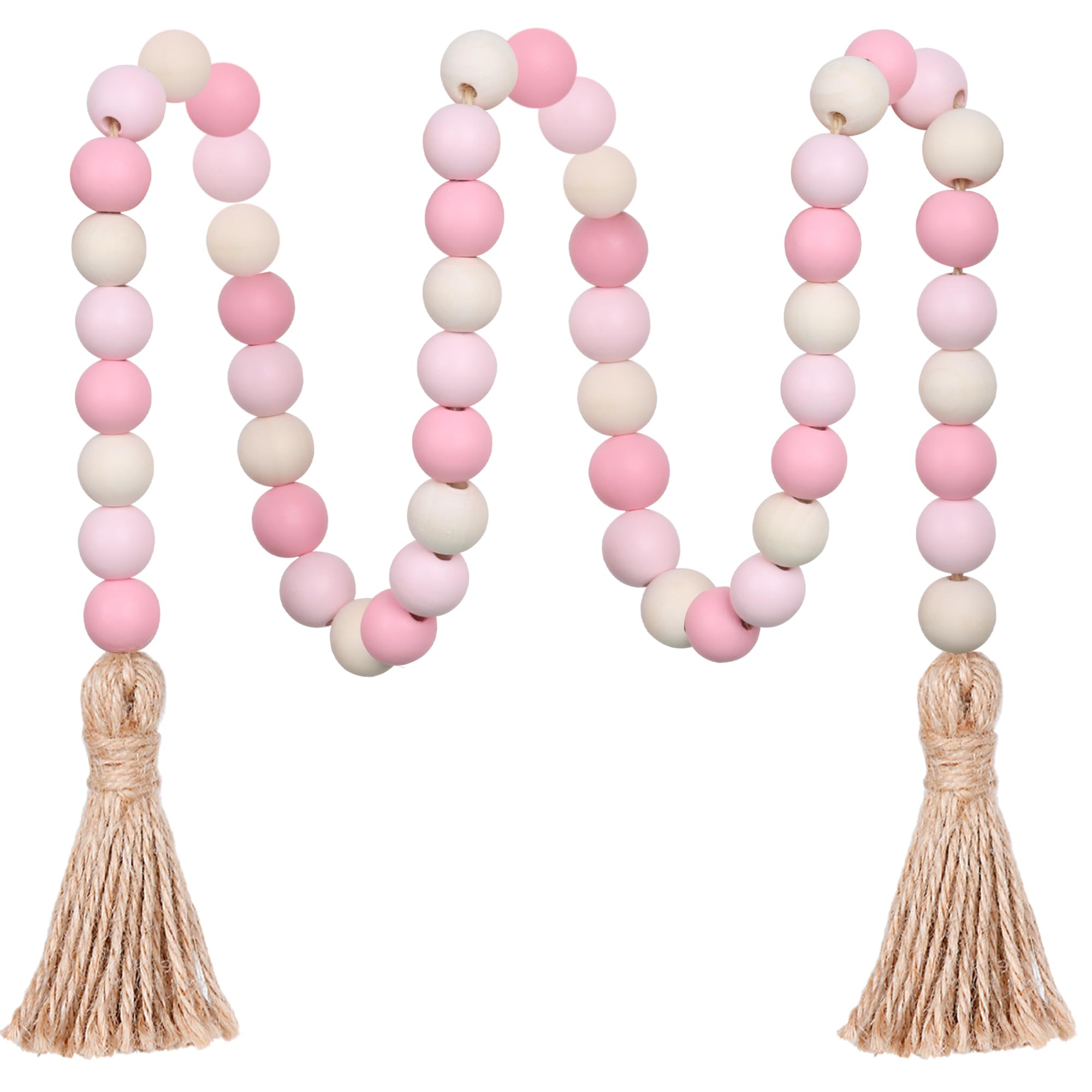 Christmas Wood Bead Garland,39in Farmhouse Beads with Tassels Tiered Tray Decor Wall Hanging Home Ornaments for Christmas Tree Decorations