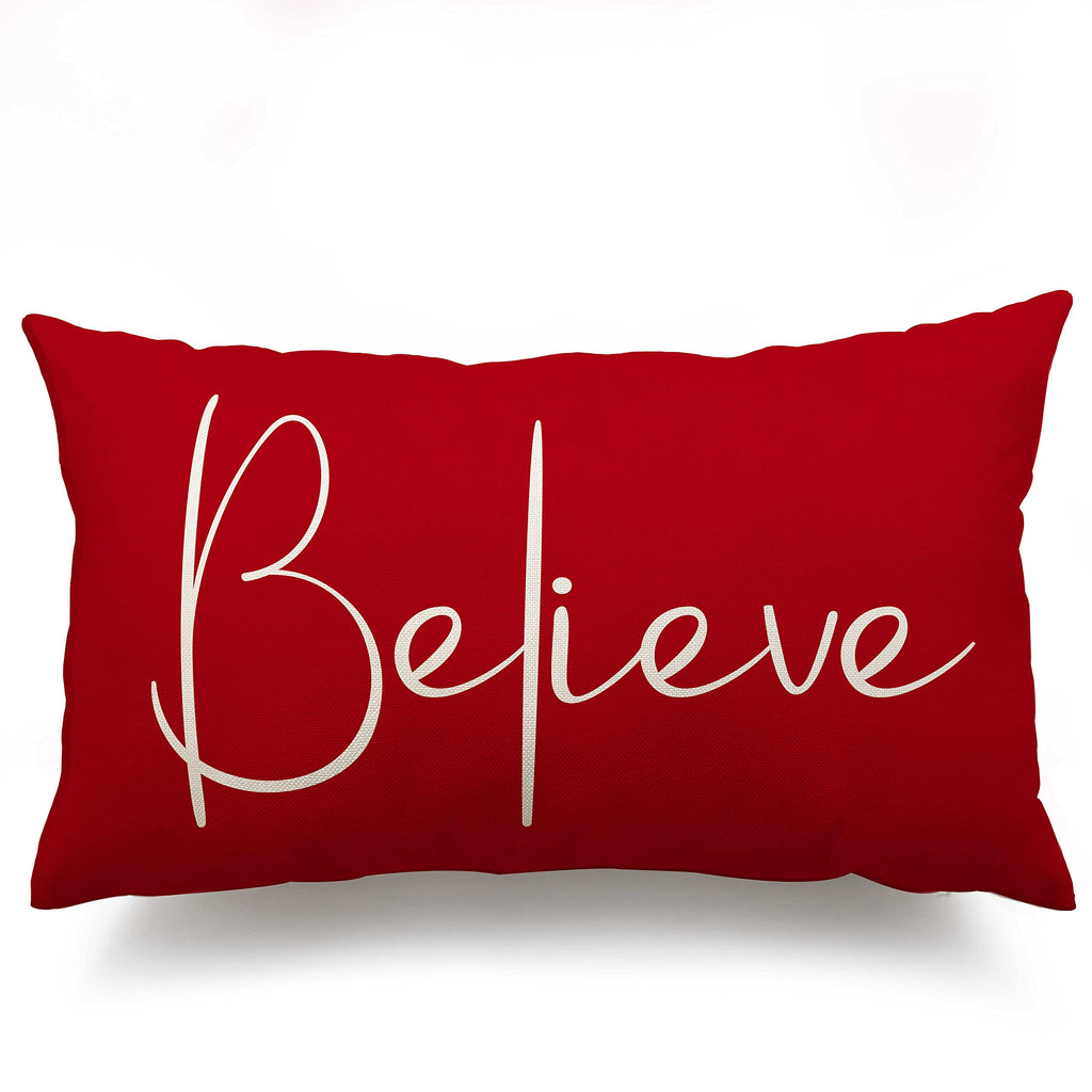 Christmas Throw Pillow Covers 12x20 Inch Set of 2 Merry Christmas Farmhouse Decorations Believe Holiday Decor Throw Cushion Case for Home Couch