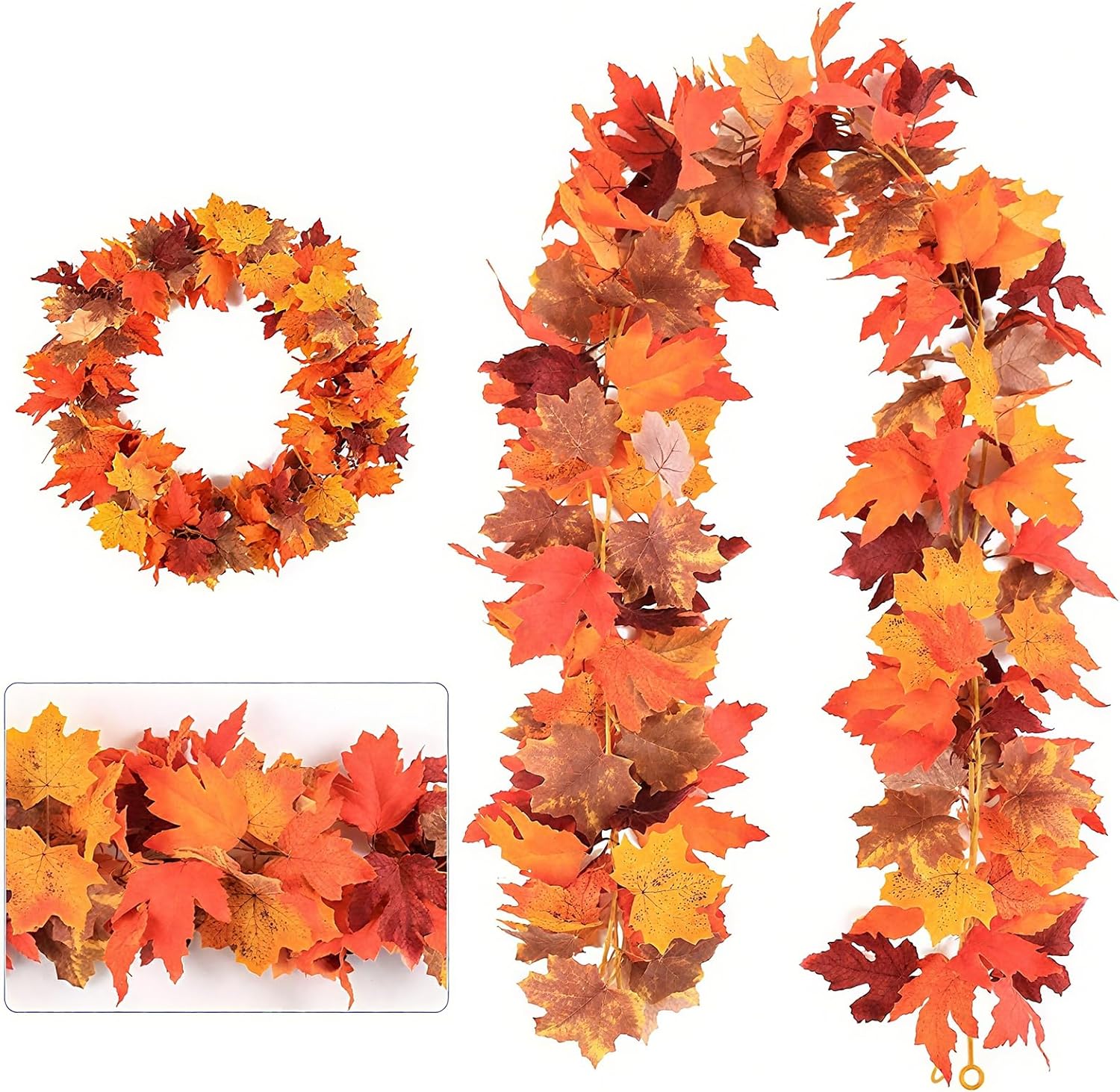 Maple Leaf Garland, 2 Pack Artificial Fall Leaves Garland 5.9Ft/Pieces Fall Decor Autumn Thanksgiving Decor (Apricot)