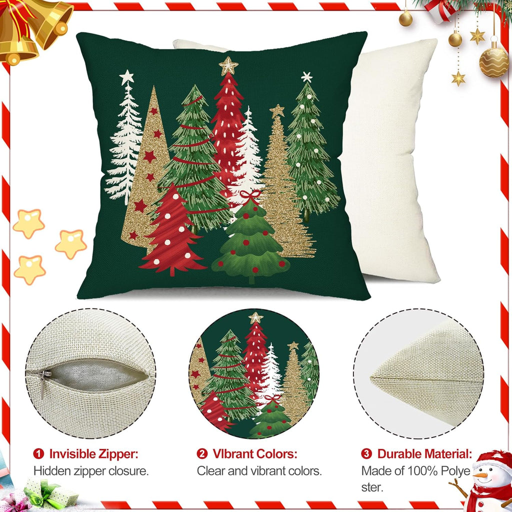 DFXSZ Christmas Pillow Covers 18x18 Inch Set of 2 Christmas Tree Decorative Green Throw Pillows Winter Christmas Decor for Home Couch TH-50B18