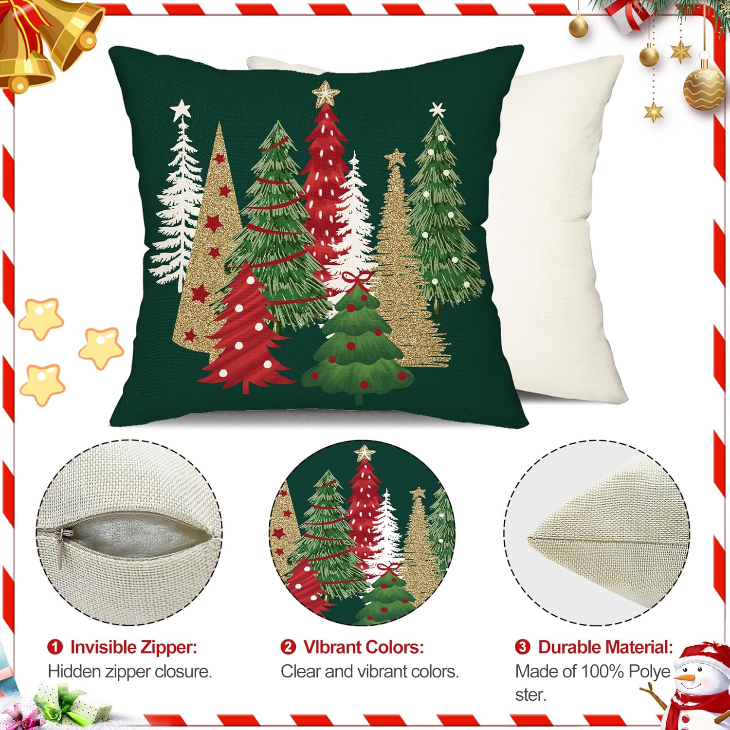DFXSZ Christmas Pillow Covers 18x18 Inch Set of 2 Christmas Tree Decorative Green Throw Pillows Winter Christmas Decor for Home Couch TH-50B18